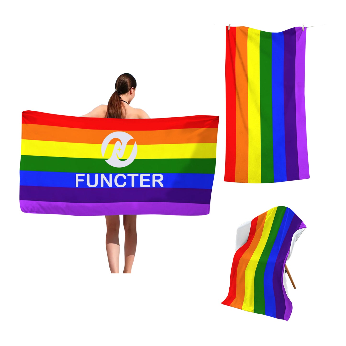 Summer Rainbow Color Sublimated Microfiber Sand Proof Beach Towel 47 x 23"