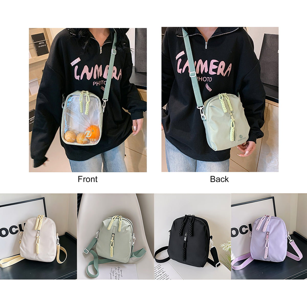 Multi Pocket Nylon Crossbody Bag Casual Shoulder Handbag W/ Adjustable Strap