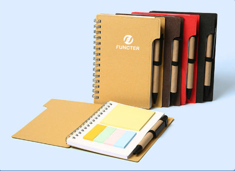 Double Spiral Notebook W/ Sticky Notes, Eco Pen
