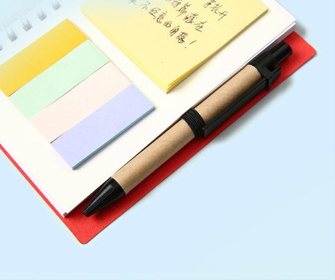 Double Spiral Notebook W/ Sticky Notes, Eco Pen