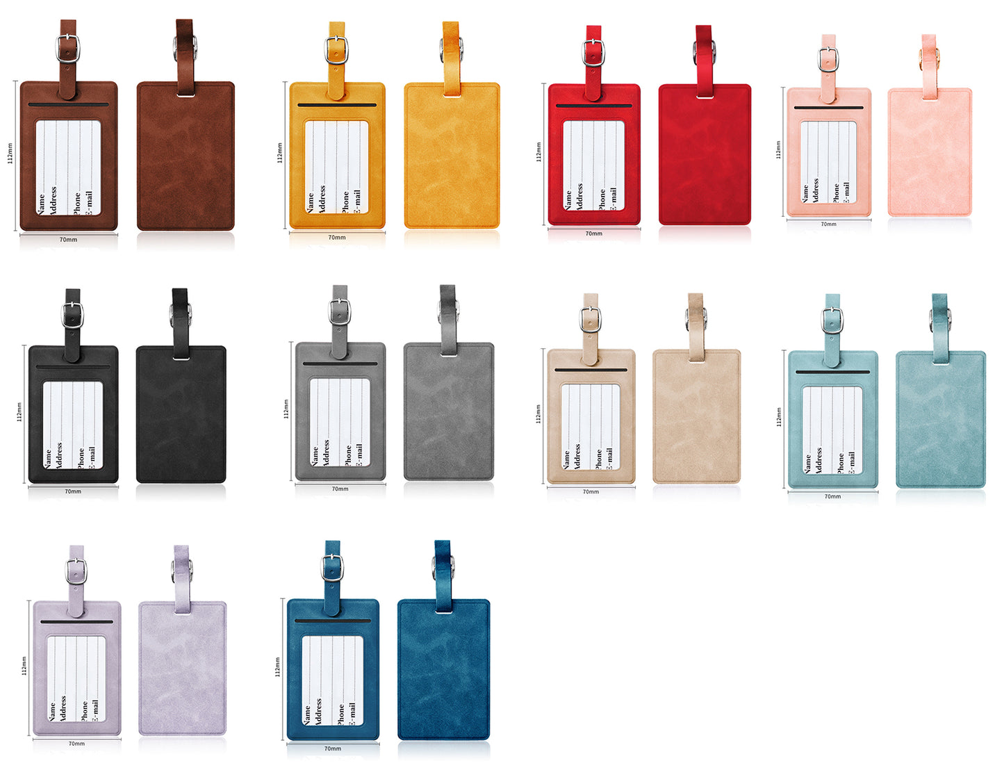Rectangular Shape PU Leather Luggage Personalizable Travel ID Tag For Travel Business Trip