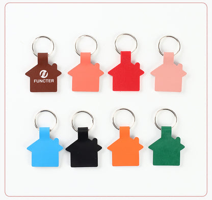 House Shape Leather Key Tag Keychain