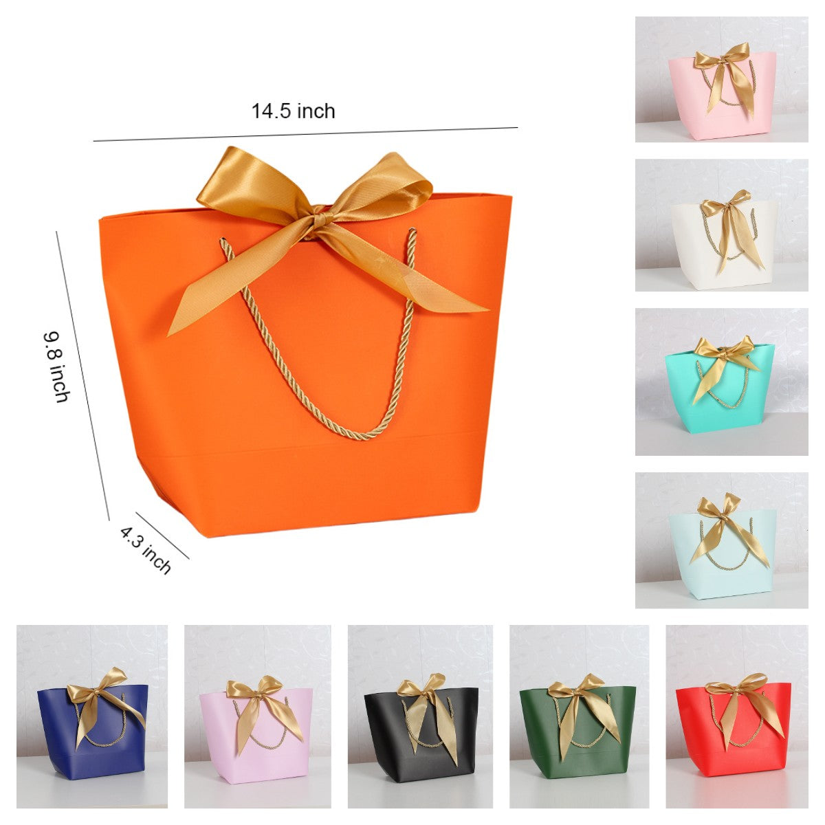Kraft Eurotote Shopping Gift Bag With Ribbon Bow 14.5 x 9.8"