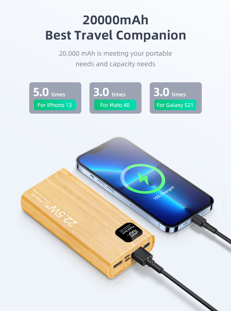 20,000 mAh PD 22.5W Bamboo Pattern Power Bank