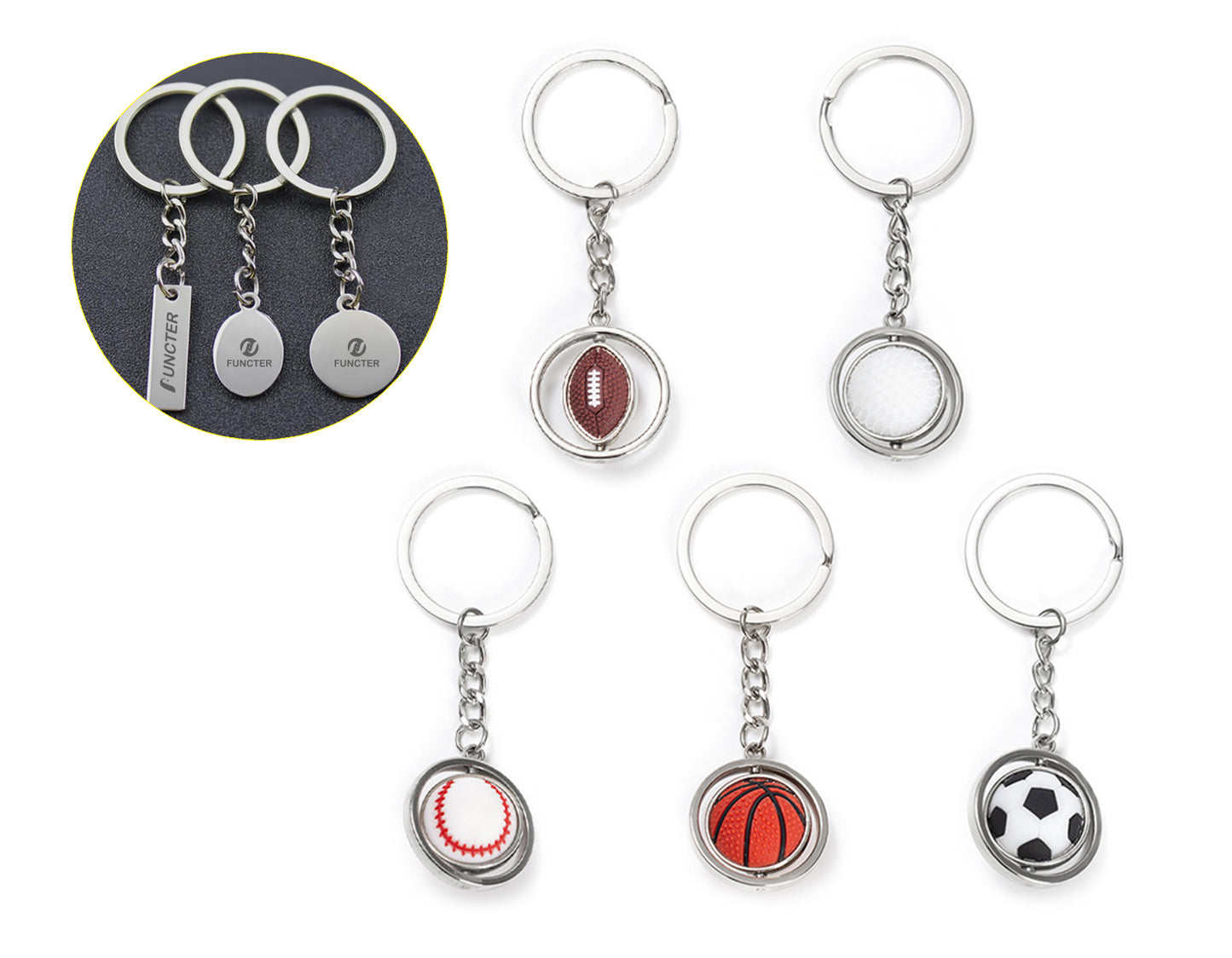 Rotatable Sports Ball Shaped Keychain