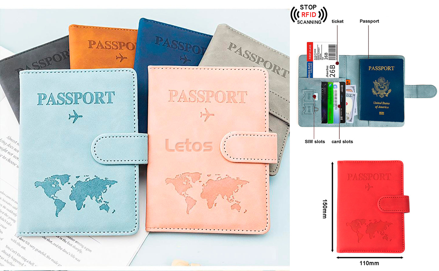 PU Leather RFID Blocking Passport Holder Passport Cover for Business Trip Travel Wallet