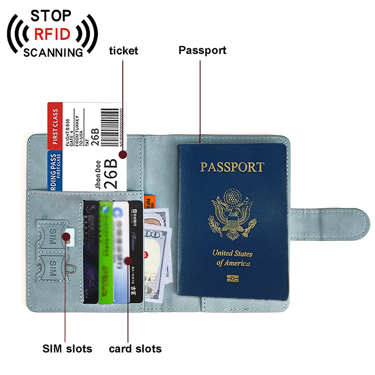 PU Leather RFID Blocking Passport Holder Passport Cover for Business Trip Travel Wallet