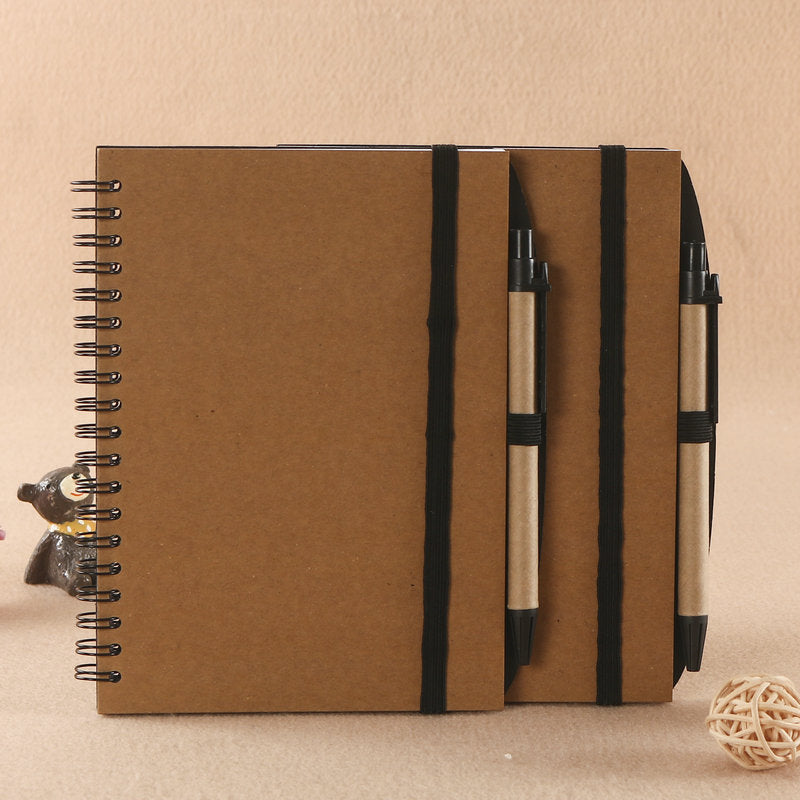 Eco-Friendly Kraft Paper Spiral Notebook With Matching Pen - For Notes, Planning & Daily Use
