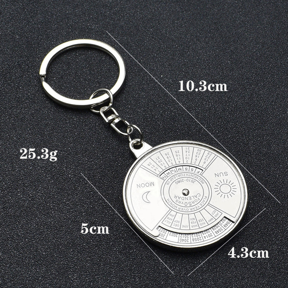 Round 50 Year Perpetual Calendar Metal Keychain