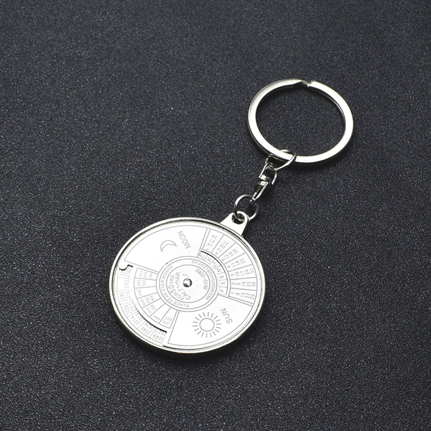 Round 50 Year Perpetual Calendar Metal Keychain