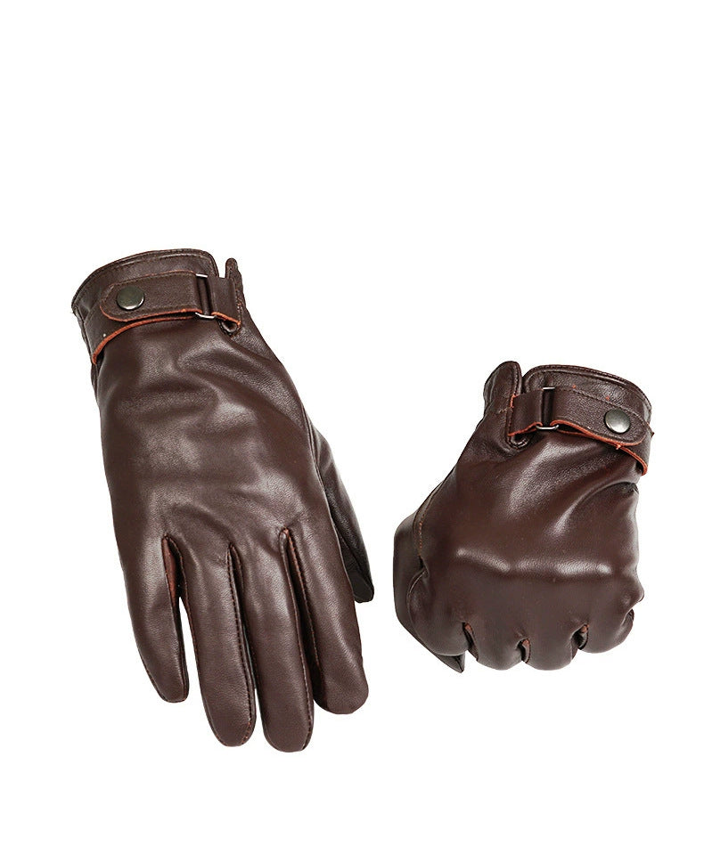 Men's Genuine Leather Sheepskin Winter Thermal Gloves with Plush Lining
