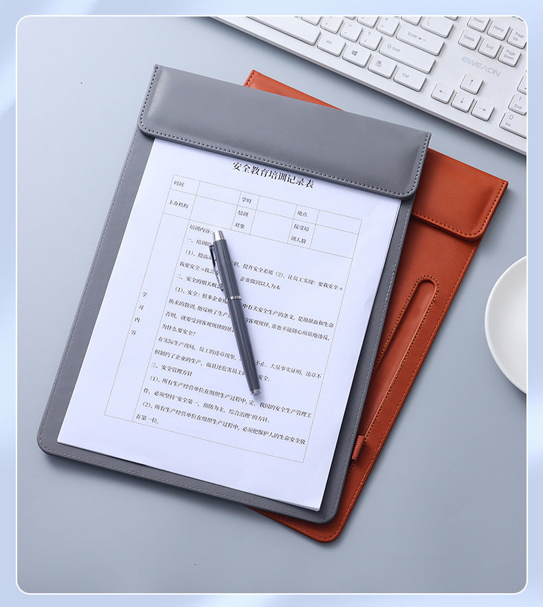 A4 PU Leather Magnetic Clipboard w/Pen Holder
