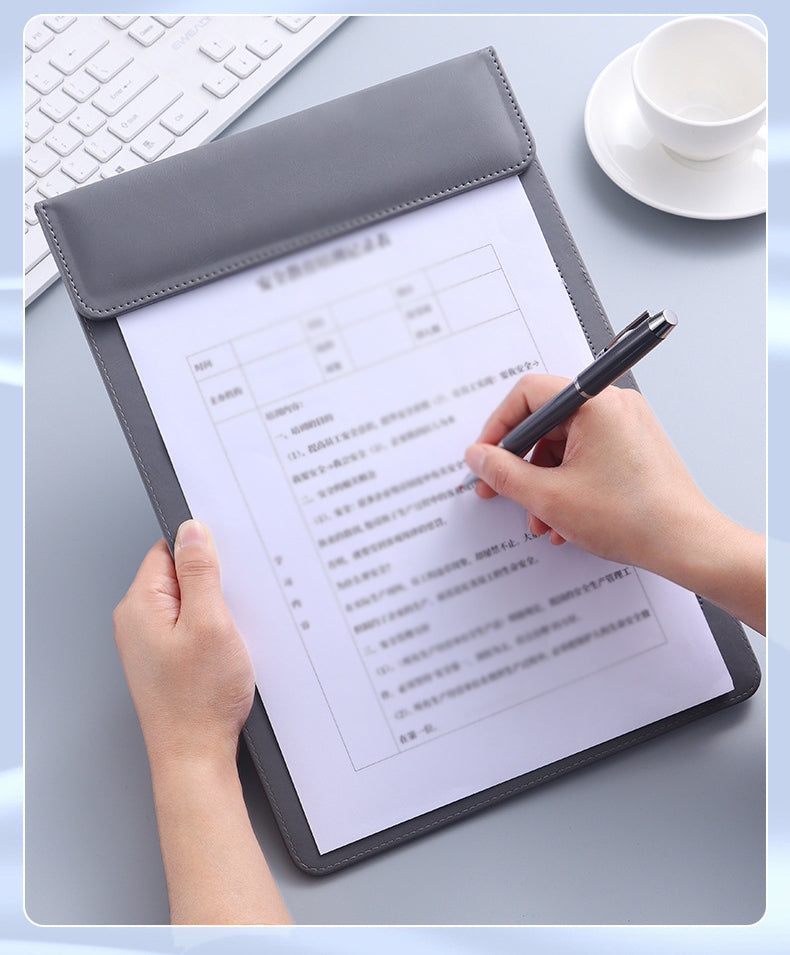 A4 PU Leather Magnetic Clipboard w/Pen Holder