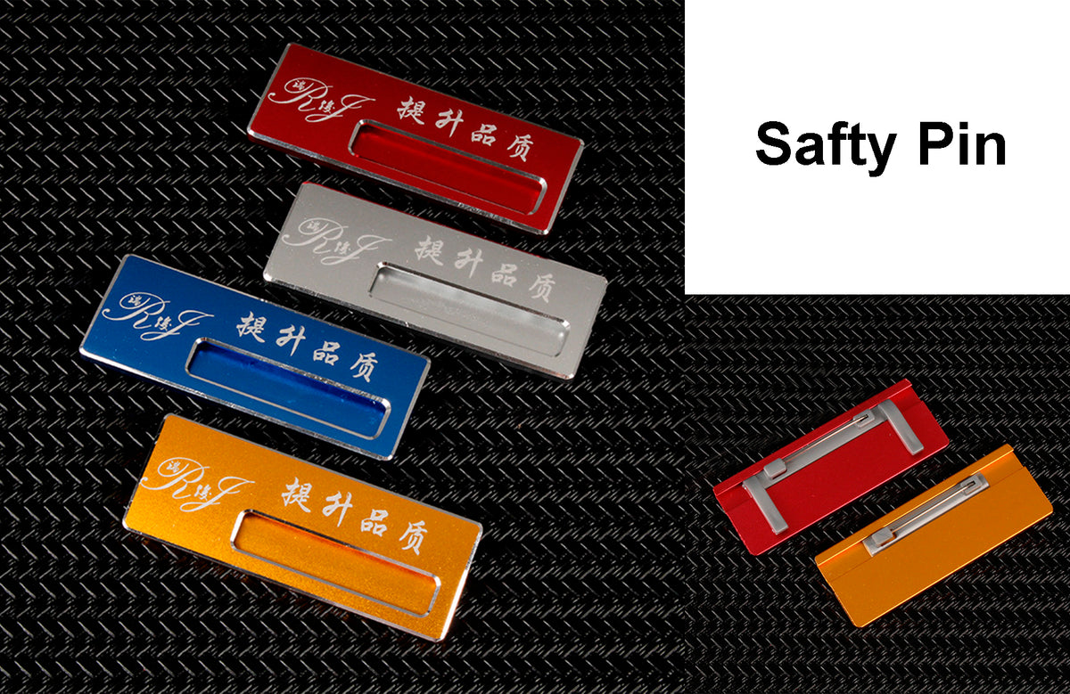 Professional Aluminum Alloy Name Tags Nameplate Badge with Safety Pin & Window #13