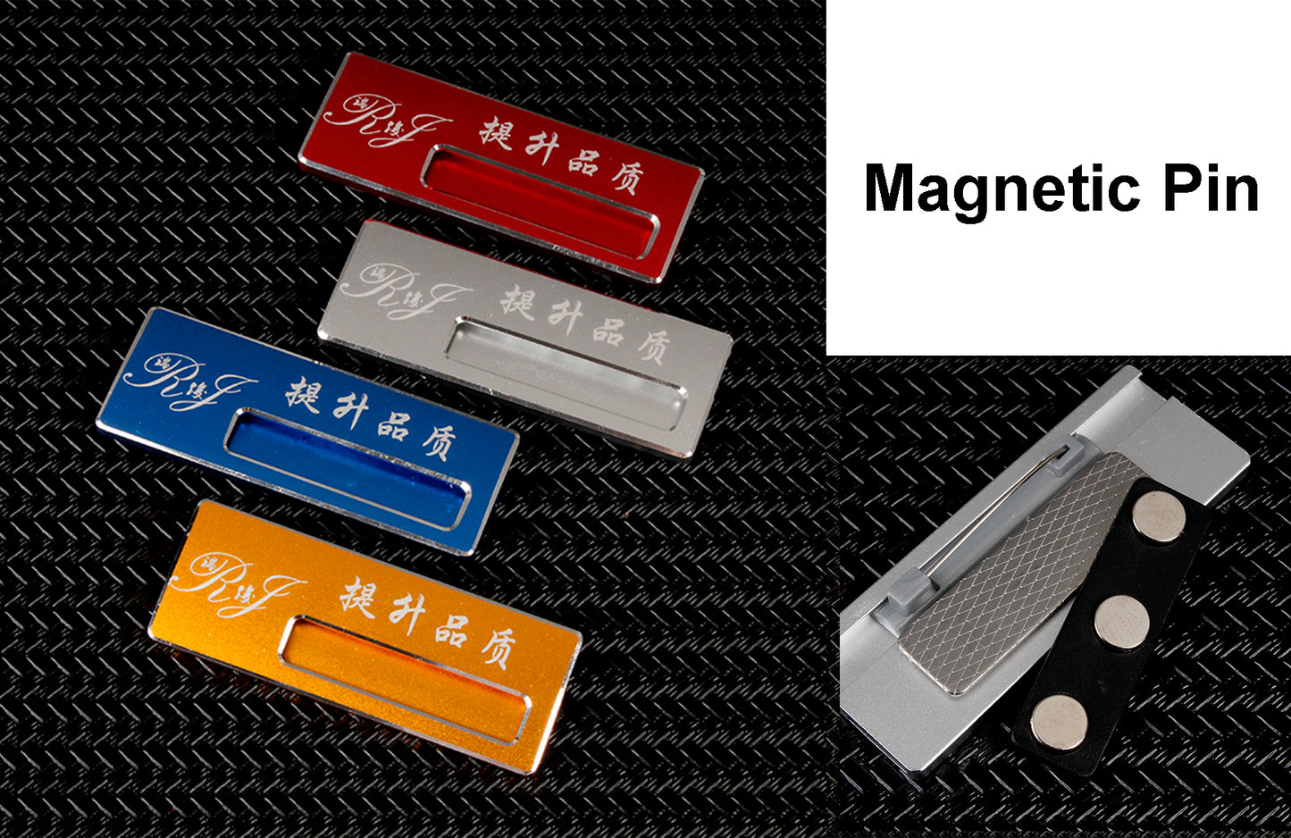 Professional Aluminum Alloy Name Tags Nameplate Badge with Safety Magnetic Pin & Window #14