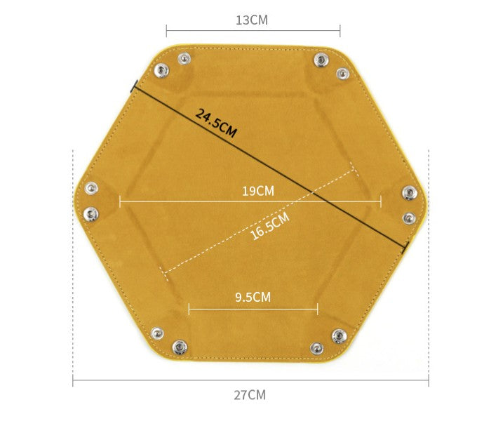 7'' x 7'' Hexagonal Foldable PU Leather Dice Tray / Valet Tray, Portable Multi-Purpose Storage Tray