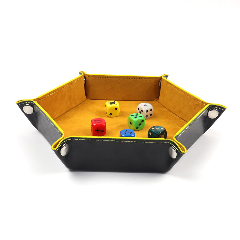 7'' x 7'' Hexagonal Foldable PU Leather Dice Tray / Valet Tray, Portable Multi-Purpose Storage Tray