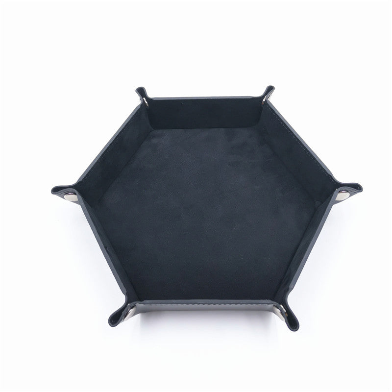 7'' x 7'' Hexagonal Foldable PU Leather Dice Tray / Valet Tray, Portable Multi-Purpose Storage Tray