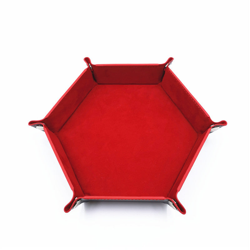 7'' x 7'' Hexagonal Foldable PU Leather Dice Tray / Valet Tray, Portable Multi-Purpose Storage Tray