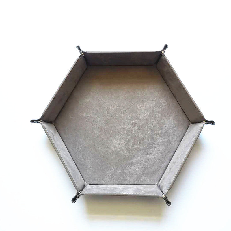7'' x 7'' Hexagonal Foldable PU Leather Dice Tray / Valet Tray, Portable Multi-Purpose Storage Tray