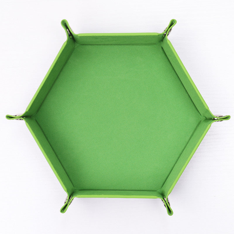 7'' x 7'' Hexagonal Foldable PU Leather Dice Tray / Valet Tray, Portable Multi-Purpose Storage Tray