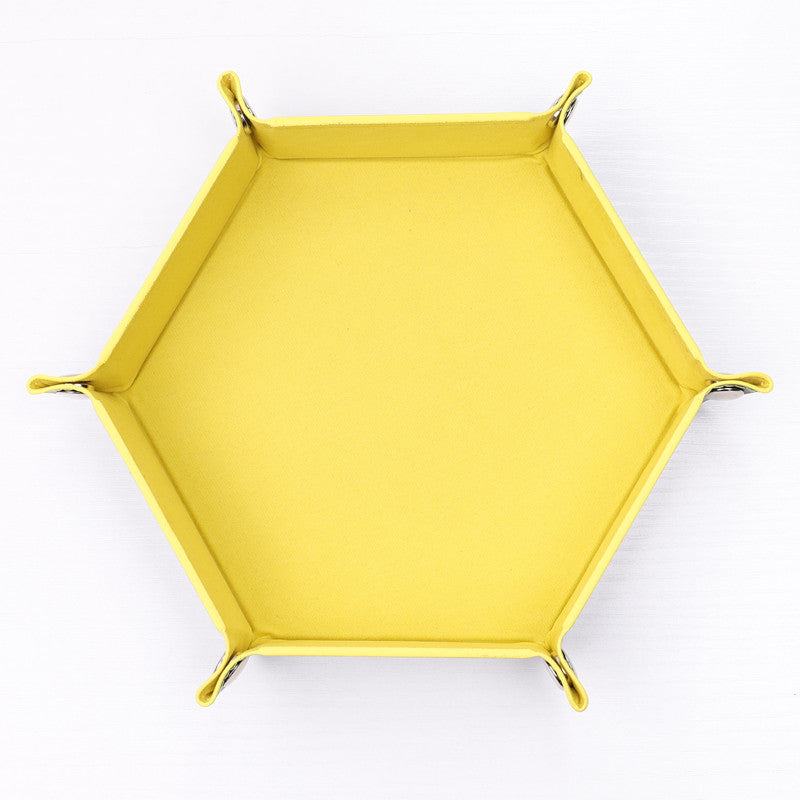 7'' x 7'' Hexagonal Foldable PU Leather Dice Tray / Valet Tray, Portable Multi-Purpose Storage Tray