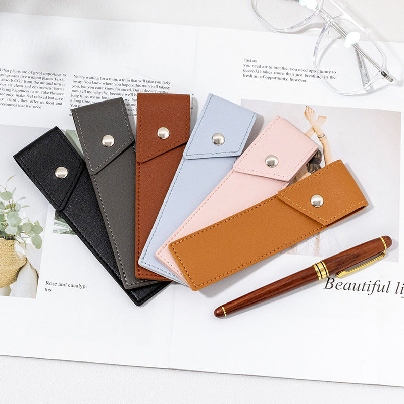 Snap-Closure PU Leather Pen Pouch - For Pens & Stationery