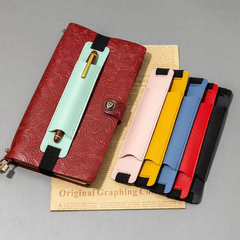 Elastic Strap Pen Holder - PU Leather Single Pen Pouch for Notebooks & Planners