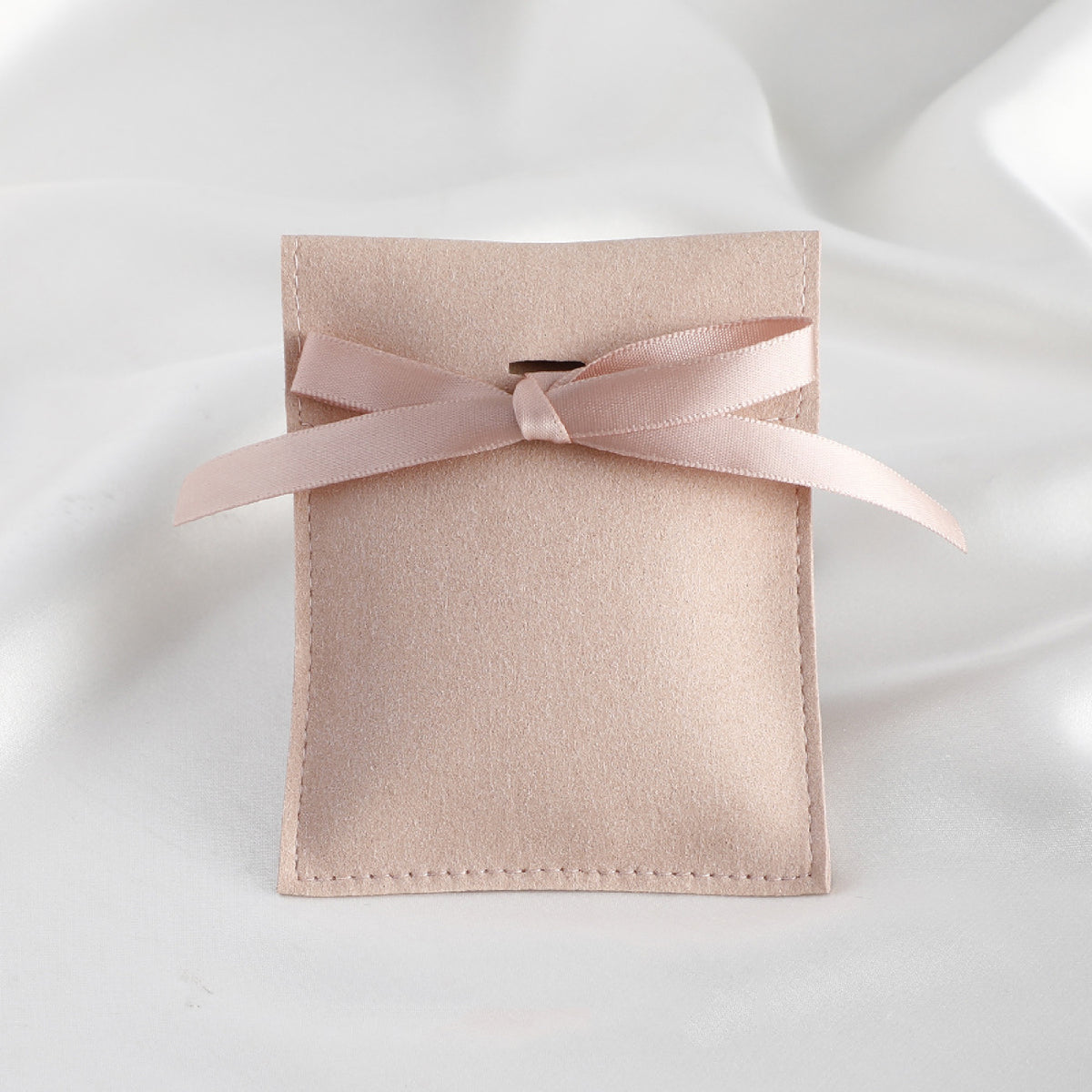3.2" Elegant Suede Micro Fiber Jewelry Pouch Ribbon Bow Tie Closure Boutique Gift Pouch