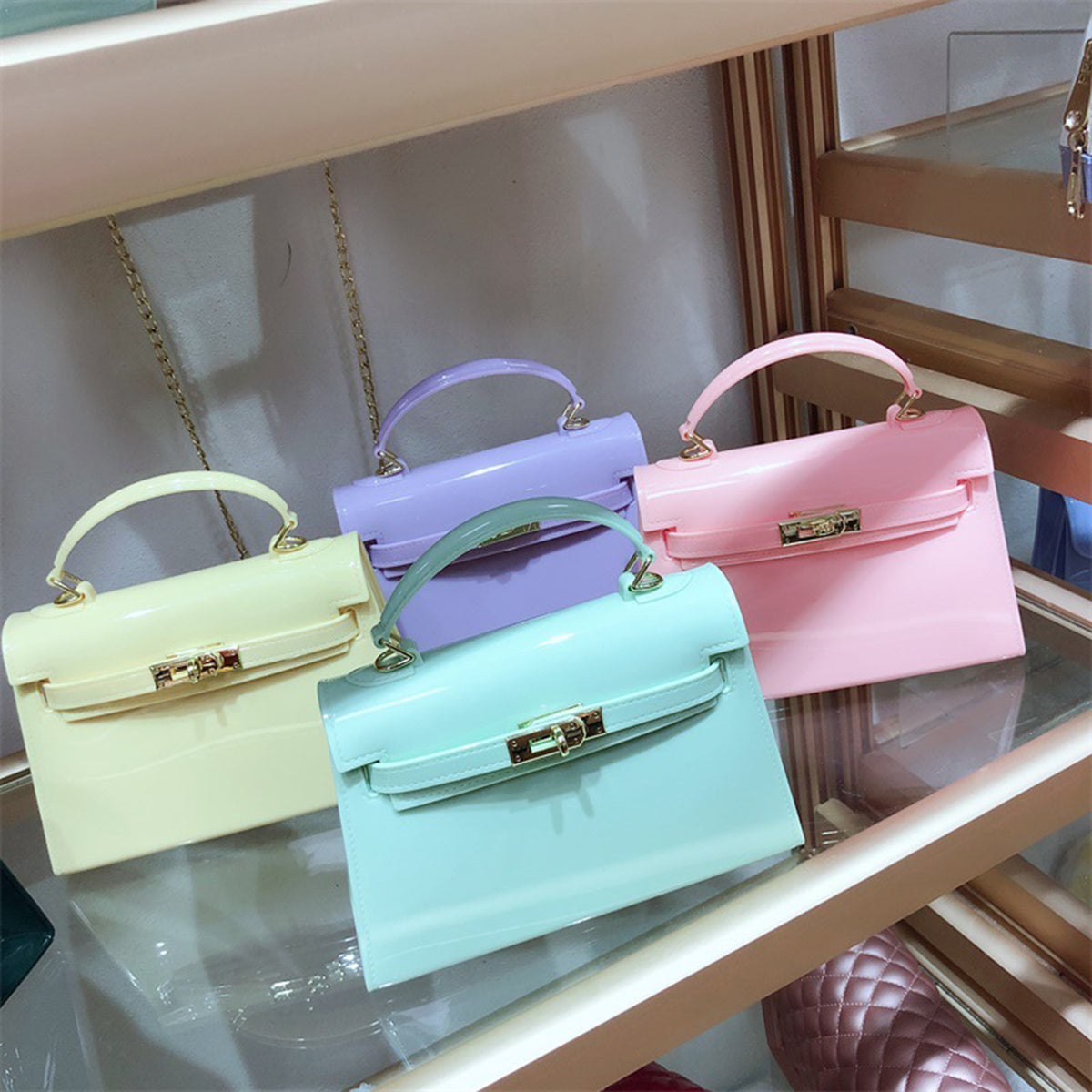 Ladies Handbag Candy Color Transparent Purse Mini Size
