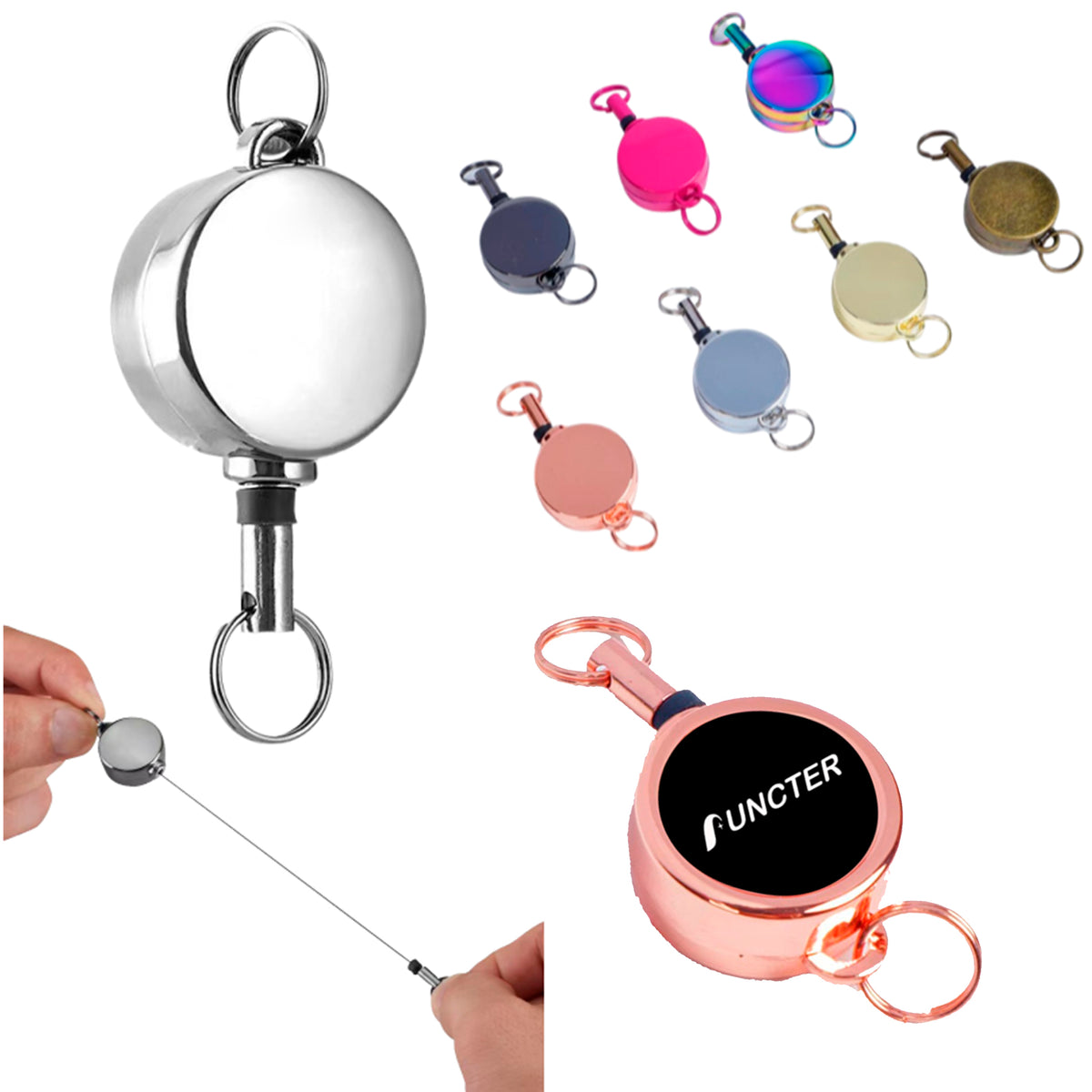 Metal Retractable Badge Reel With Key Ring