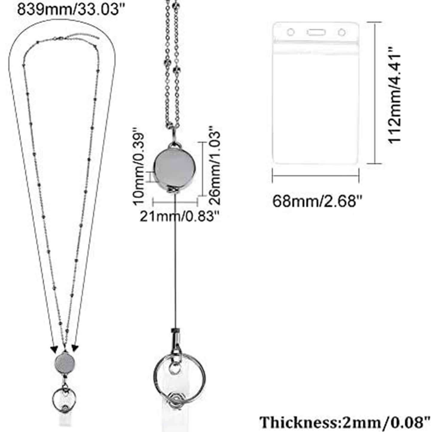 Retractable Metal Necklace Lanyard Badge Holder with Transparent ID Card Holder