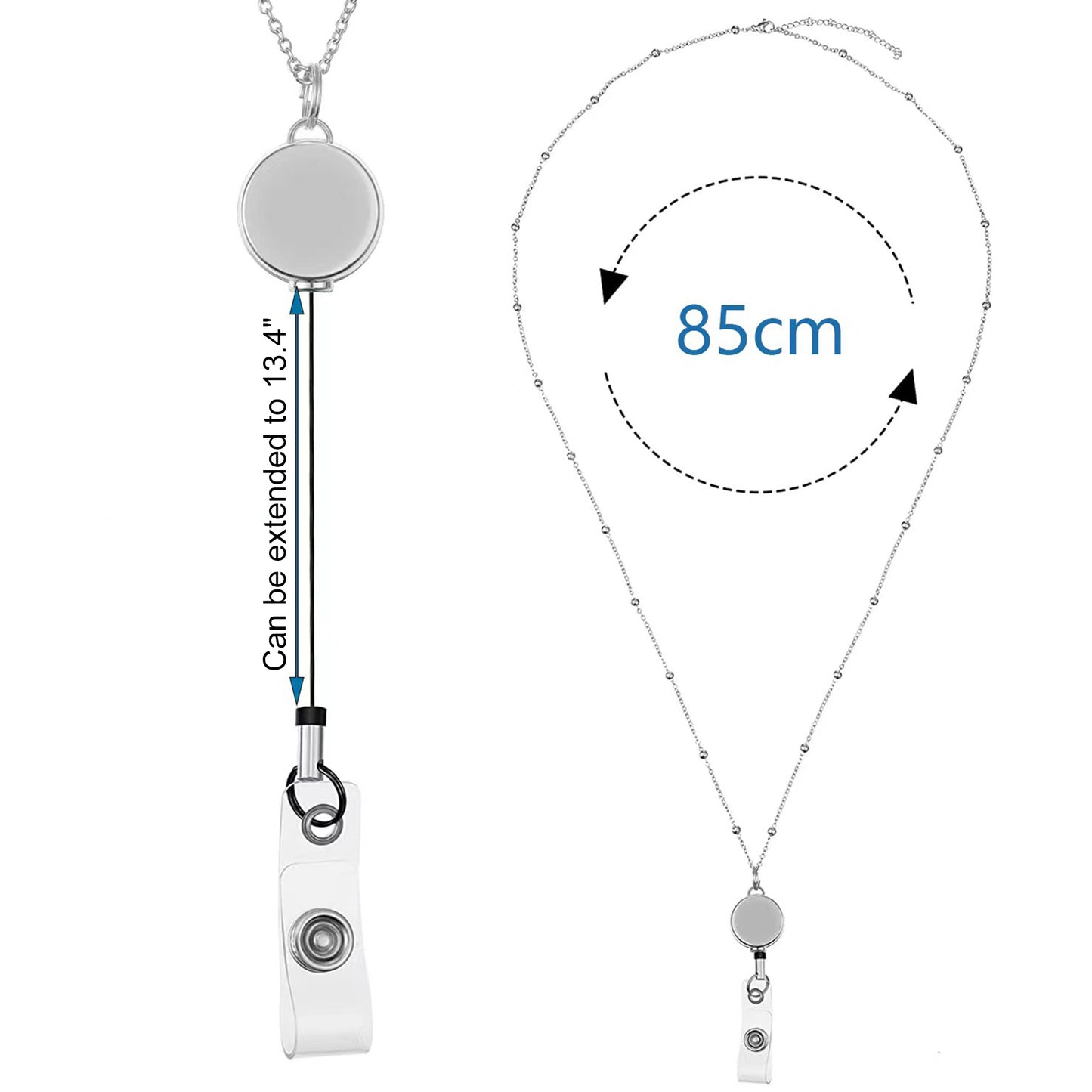 Retractable Metal Necklace Lanyard Badge Holder with Transparent ID Card Holder