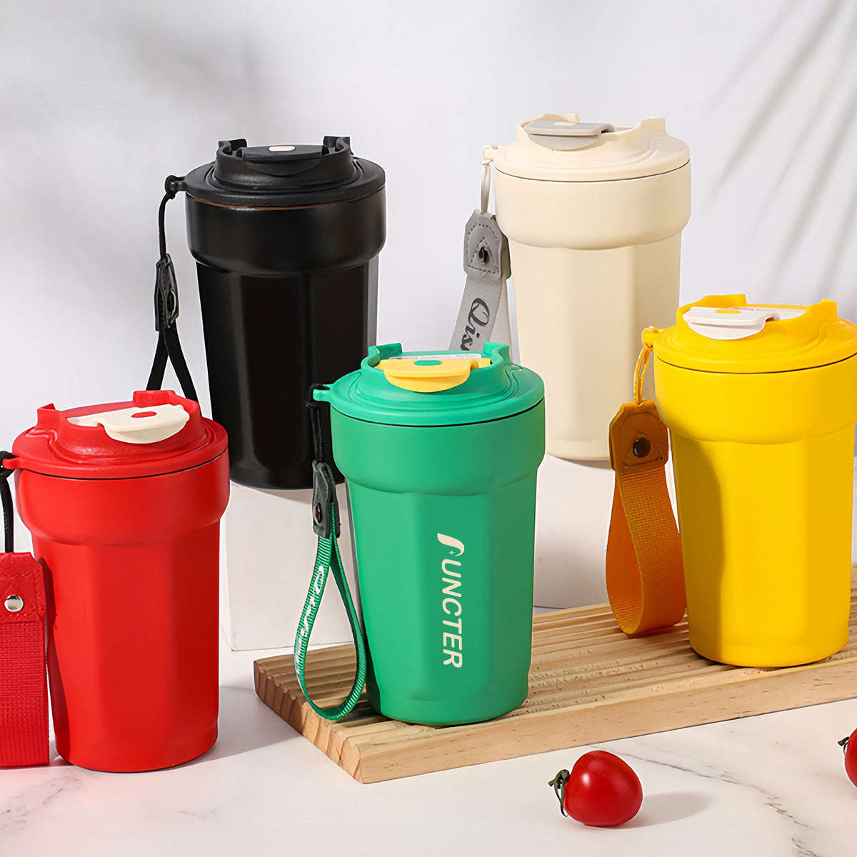 15 Oz. Car Tumbler Insulated Stainless Steel Macarons Coffe Water Bottle W/ Lanyard Strip