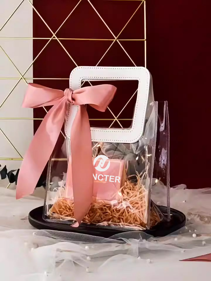 PVC Transparent Reusable Gift Wrap Bag Tote Bag W/ Rectangular Big Handle