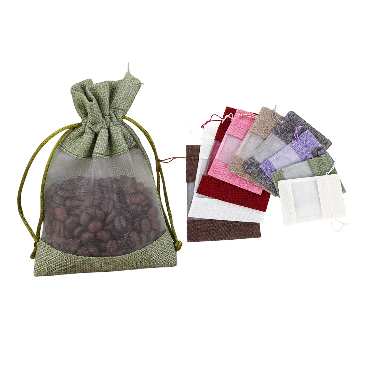 Faux Hemp Organza Patchwork Drawstring Storage Bag 3.9*5.5"