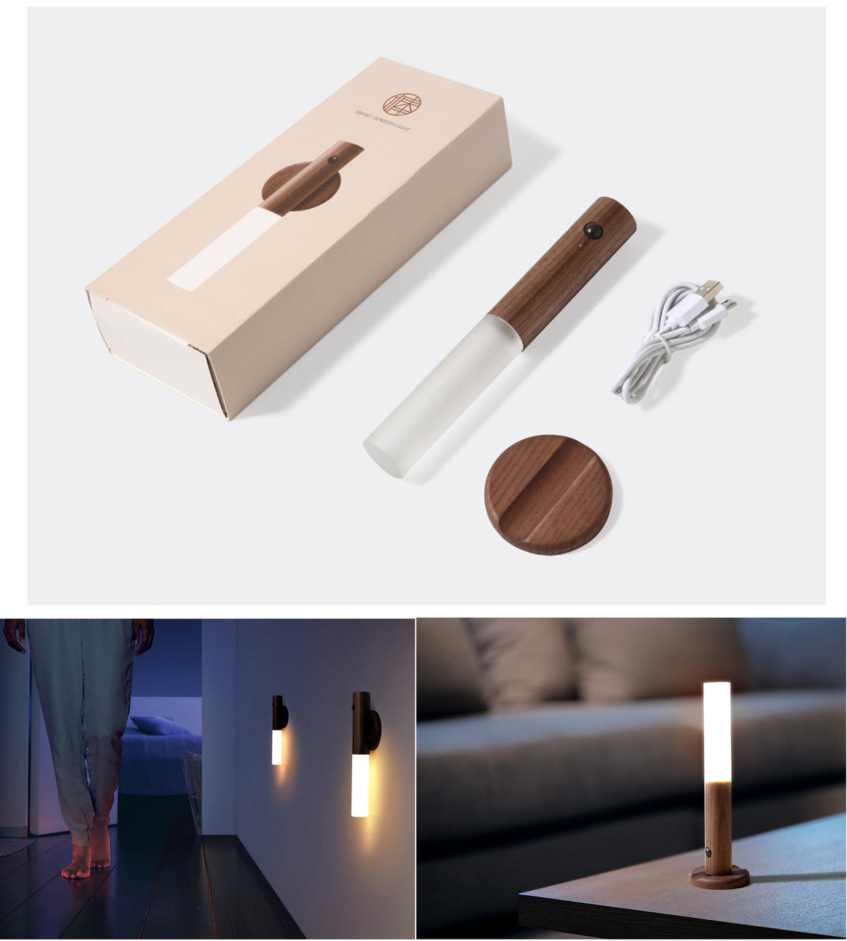 Sensing Night Light USB Charging Cabinet Wardrobe W/ Storage Base Wall Lamp LED Light