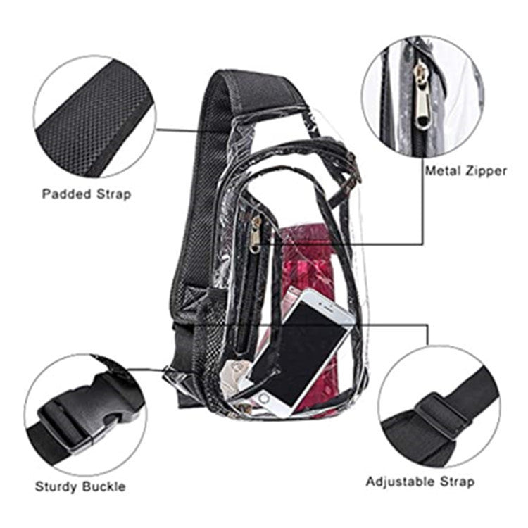 PVC Transparent Sling Bag Shoulder Bag Outdoor Travel Storage Backpack Gymnasium Bag