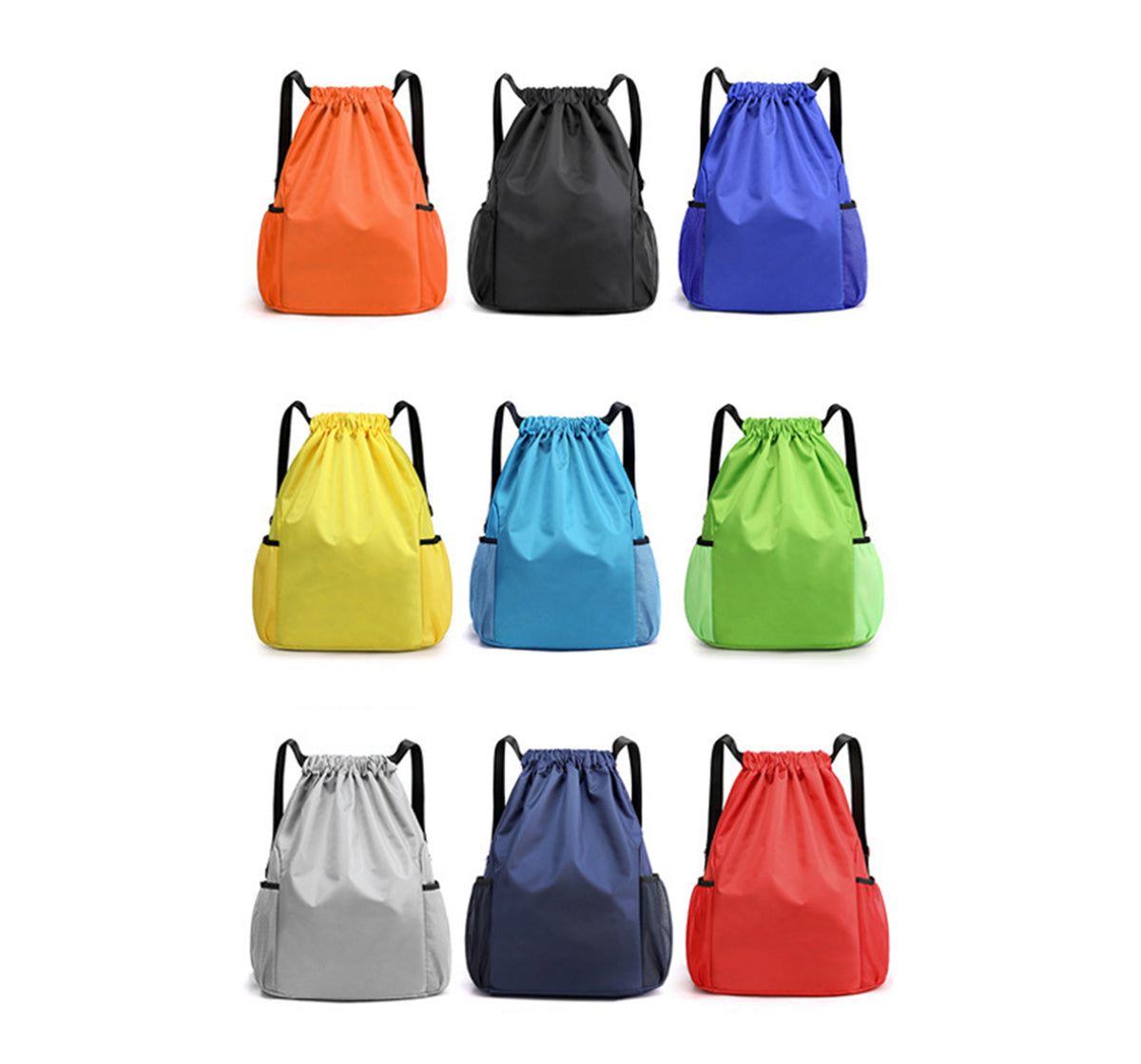 19.7 x15.7" Large Capacity Waterproof Sports Drawstring Backpack W/Mesh Side Pockets