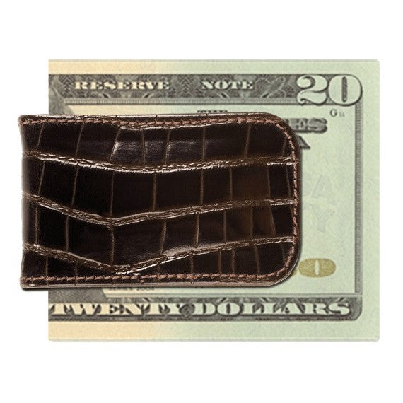 Brown Alligator Leather Money Clip Magnetic Money Clip