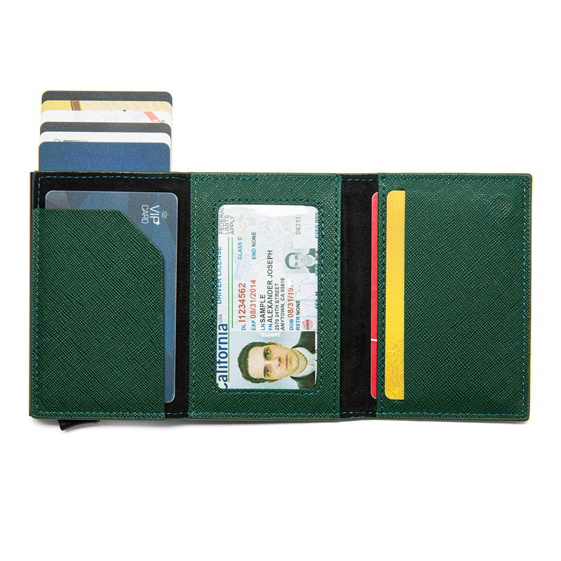 PU Three Split Joint Wallet Money Clip Pop-up Function Alloy Card Box RFID