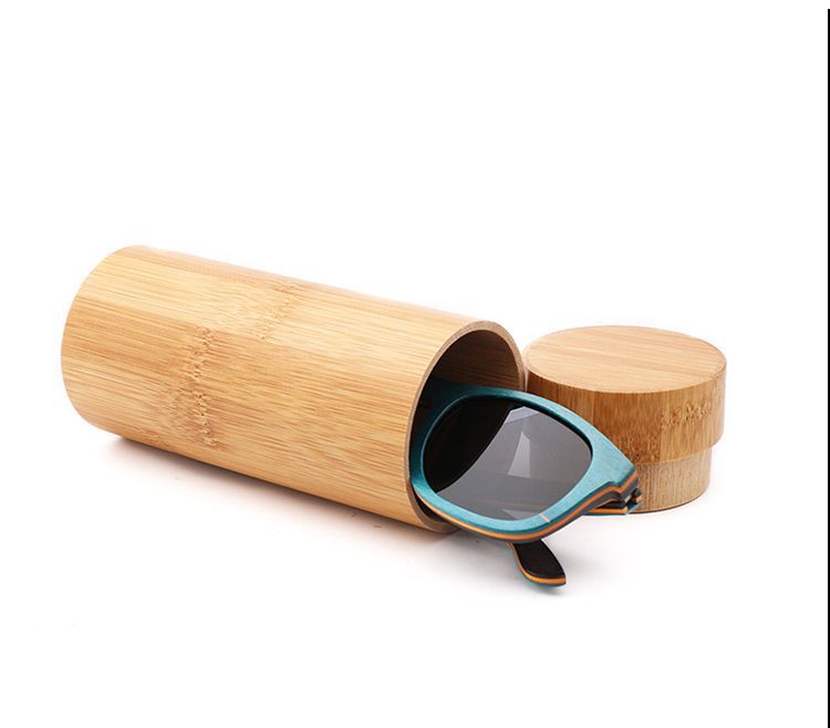 Cylindrical Bamboo Sunglasses Case