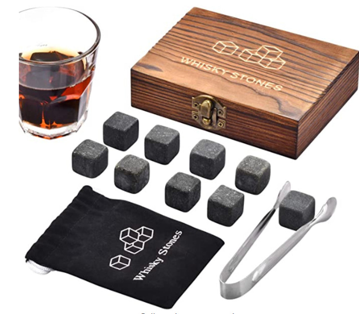 Whiskey 9 pcs Stones Wood Box Gift Set