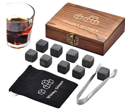 Whiskey 9 pcs Stones Wood Box Gift Set