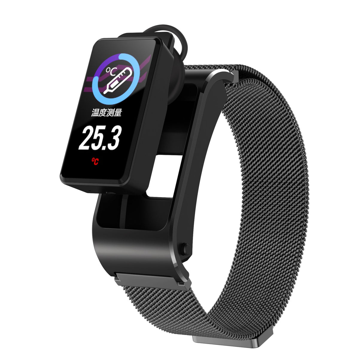 Thermometer Earphone Smart Bracelet W/ Stainless Steel Belt