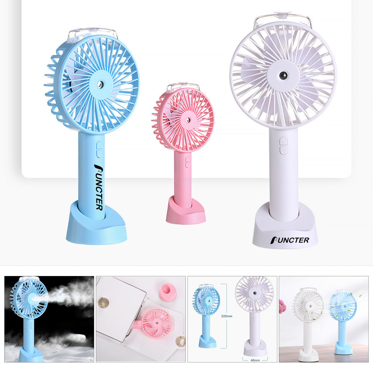 Mini Misting Hand Held Fan, Humidifier Fan W/3 Speed Adjustable Cooling Fan, Portable USB Desk Fan