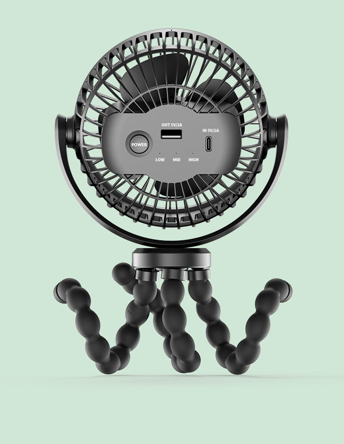 Mini Octopus Fan, USB Charging Portable Fans, 6" Quiet Desk Fan Black, 3 Speeds Strong Airflow