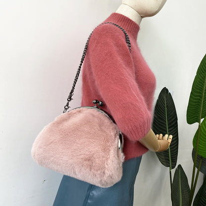 Imitation Fur Plush Velvet Practical Clip Shoulder Bag Semicircular Chain Clip Bag Messenger Bag