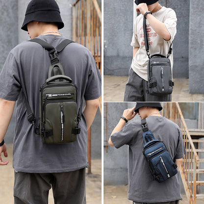 Men's Nylon Sling Bag Chest Shoulder Backpack Crossbody Bag W/USB Charging Port