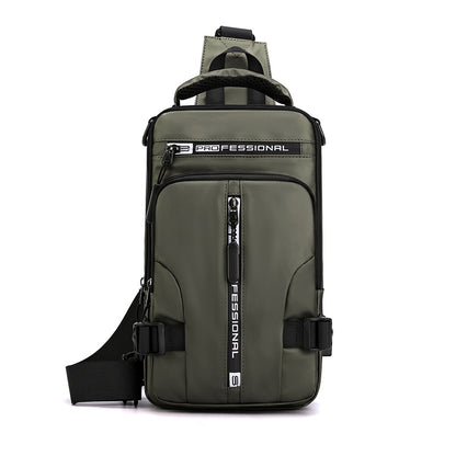 Men's Nylon Sling Bag Chest Shoulder Backpack Crossbody Bag W/USB Charging Port